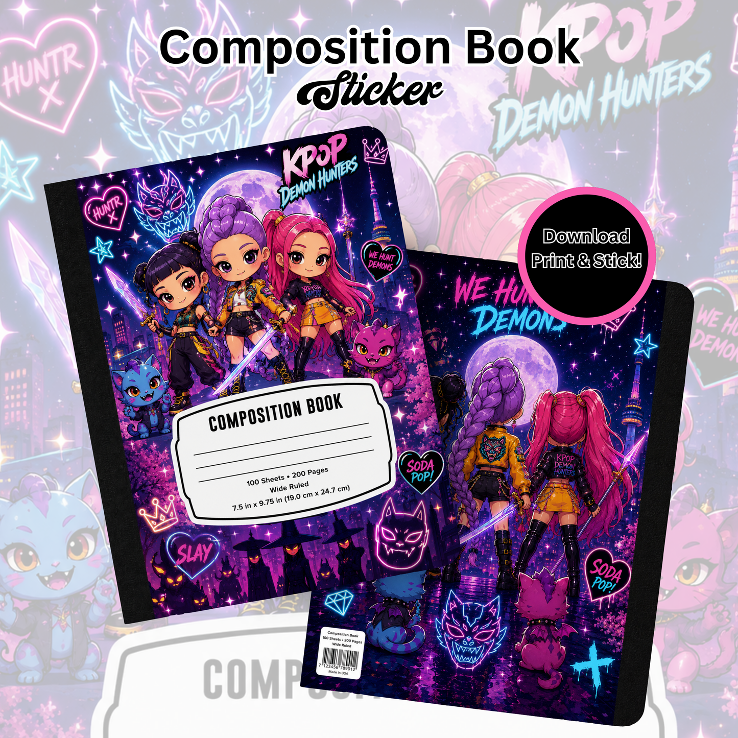 Demon Hunters Composition Book Sticker