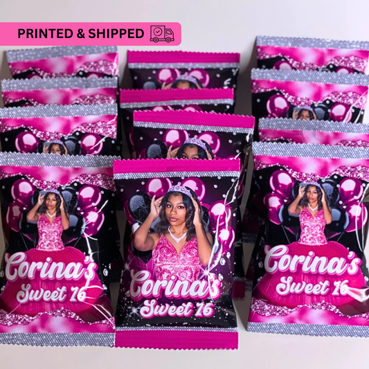 Custom Printed Birthday Chip Bags | Personalized Party Favor Snack Bags | 12–150 Count | Filled or Unfilled
