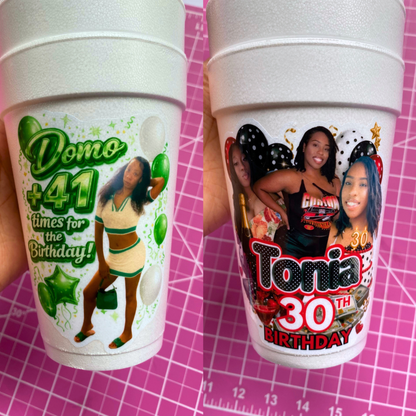 Custom Printed Styrofoam Party Cups | Personalized Birthday & Event Cups | 6–40 Count
