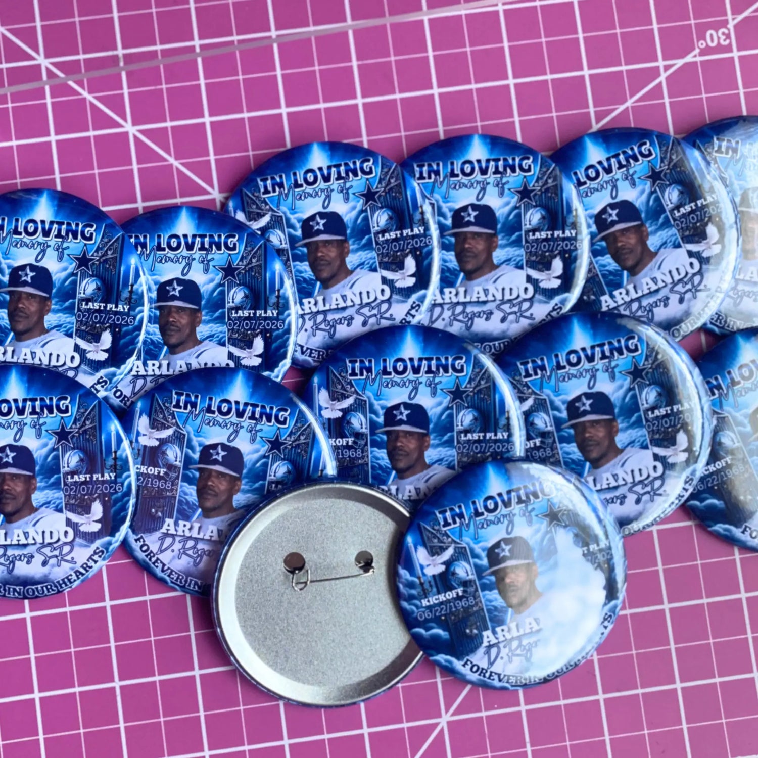 Sports Theme Memorial Pin Buttons 3" Customizemyparty