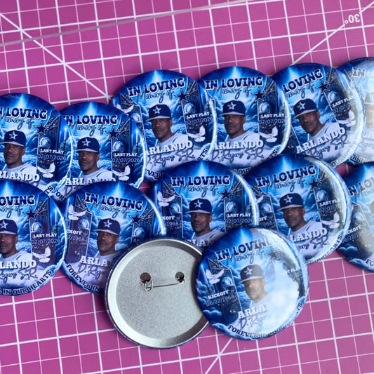 Sports Theme Memorial Pin Buttons 3" Customizemyparty