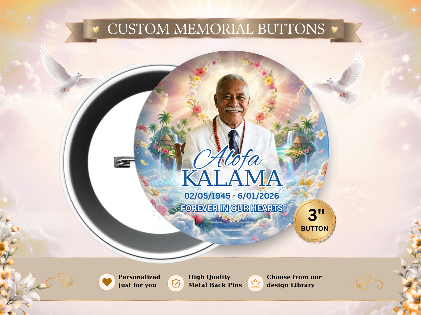 Memorial Keepsake Buttons 3"
