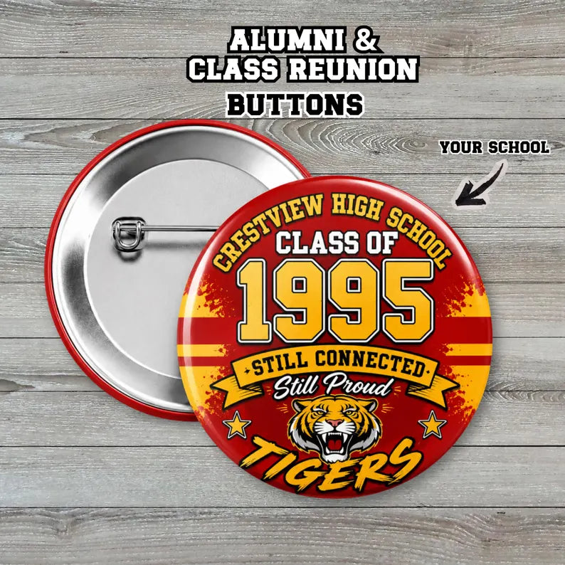 Custom 3" Alumni Reunion Buttons | High School & College Homecoming Pins
