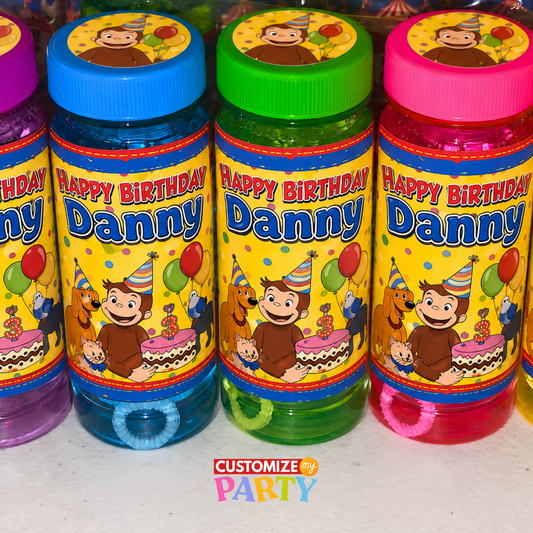 Custom Birthday Bubbles Party Favors | Curious George